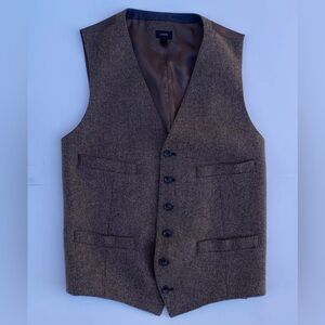 J CREW Brown Herringbone Wool Tweed British Cloth Medium Mens Vest Waistcoat